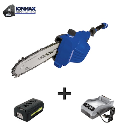 Sun Joe 8" Battery Powered Cordless Telescoping Pole Chain Saw, Blue ION8PS2-LT-SJB
